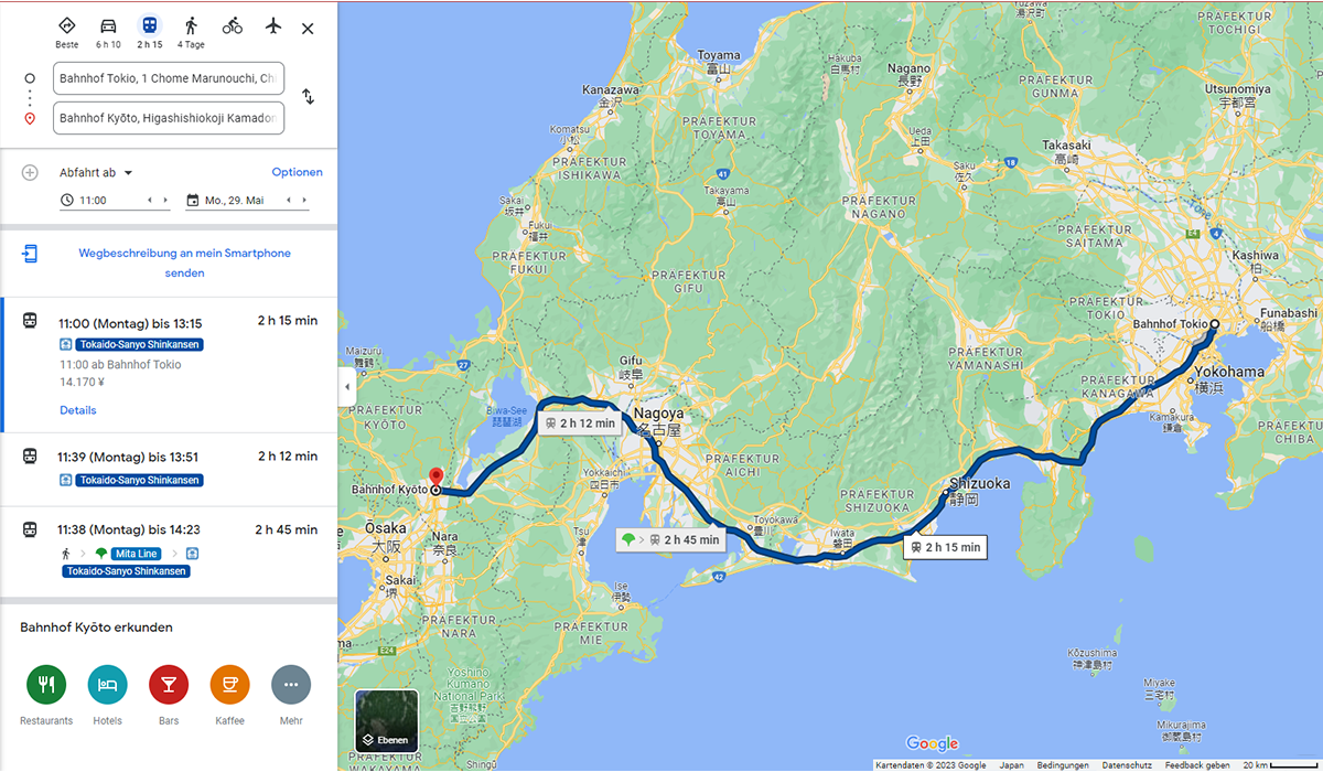 Voyage en Shinkansen vers Kyoto - Google Maps